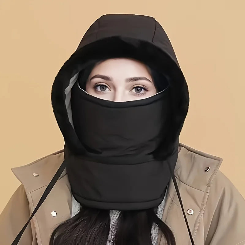 Cozy Insulating Women's Balaclava Hood - Quilted Padded Faux-Fur Trim, Windproof For Winter Sports