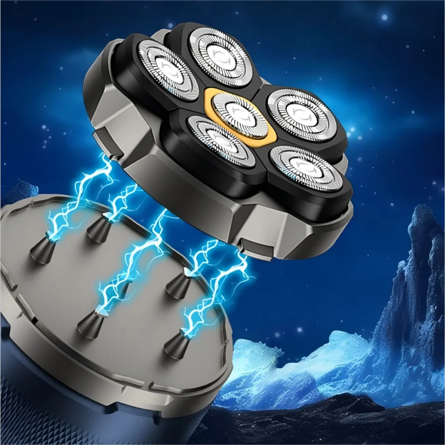 6D Motor-Driven Head Shaver for Men - Water-Resistant Magnetic Rotary Razor with LED Bald Head Hair Trimmer