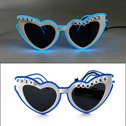 Married Just LED Flashing Sunglasses - Bachelorette Party Wedding Pink Heart Glasses