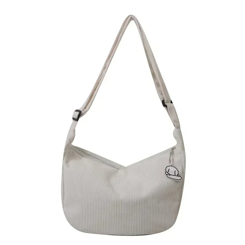 Corduroy Crossbody Bag Large Capacity Beige Shoulder Bag Fall 2026 Regular Use