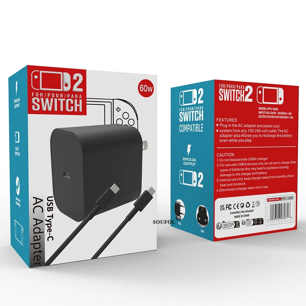 USB 60W C Fast Charger Cube With EU US UK Plugs For Switch2