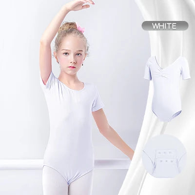 Plush girls ballet leotard - drawstring neckline, ruched front, cotton knit, for dance class
