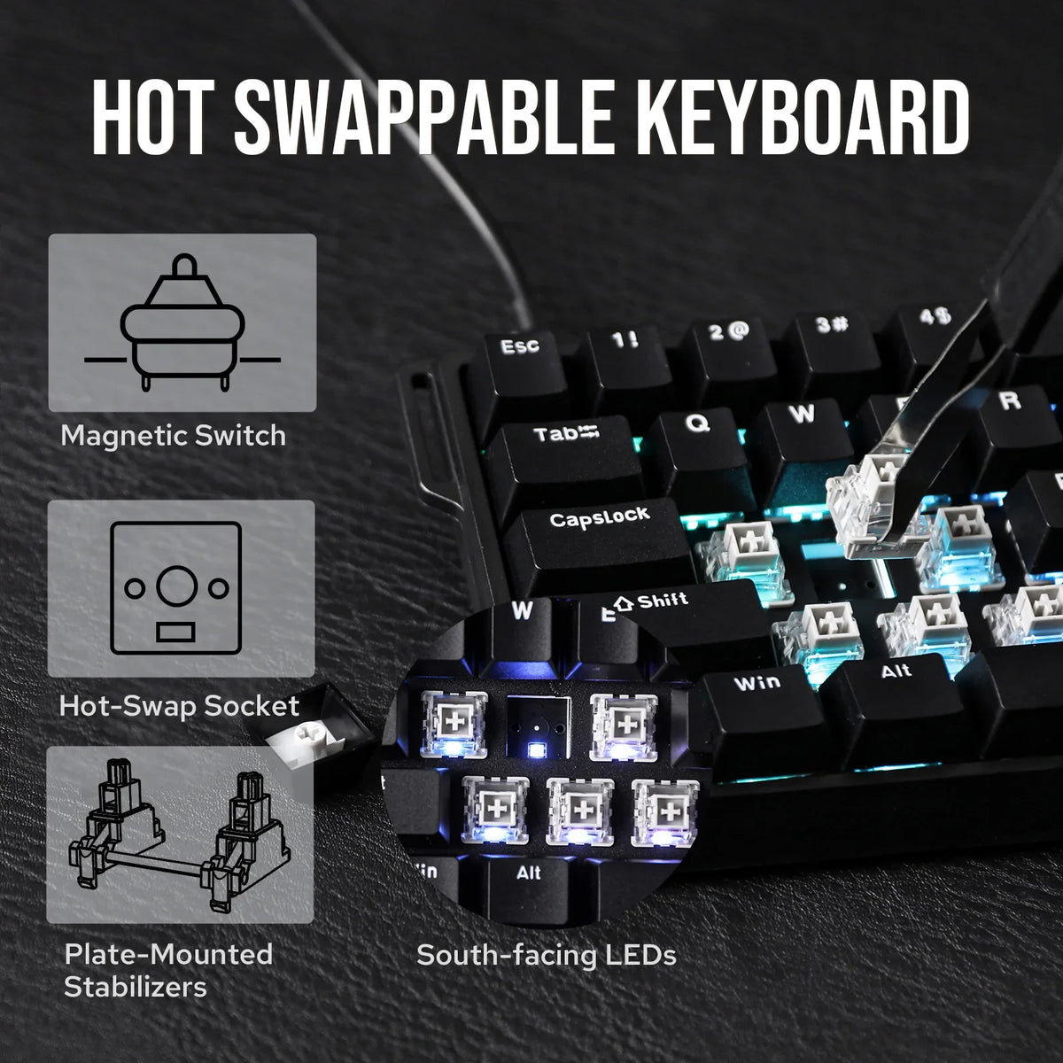 60 Mechanical Percent Hot Swap Keyboard Aluminum RGB Hall