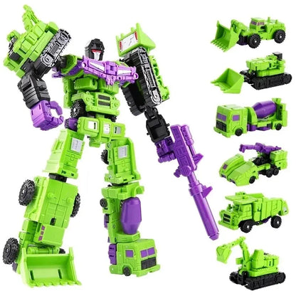 Mini 6-in-1 Transforming Devastator Action Figure - Green Robot Toy for Kids, Great Gift for Children 22cm (8.6 inch)