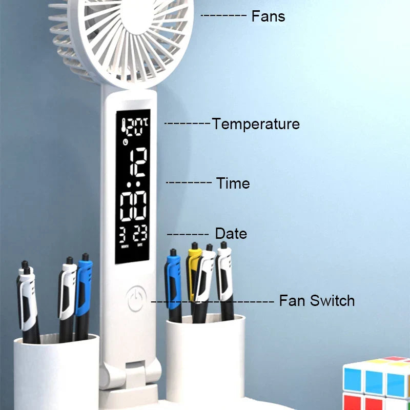 Battery-Powered Desk Lamp LED With Fan And Clock Display Study Light Back To School 2025 Travel-Friendly Flexible Brightness