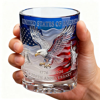 Whiskey Patriotic Glass Hand Blown Eagle Glassware USA 250th Anniversary Rotating Cup Gift Idea