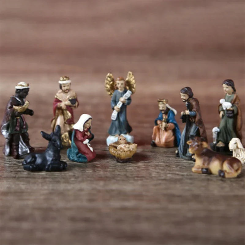 Nativity Scene Kit Resin Figurines Miniature Baby Jesus Manger Decor Christmas Gift Idea