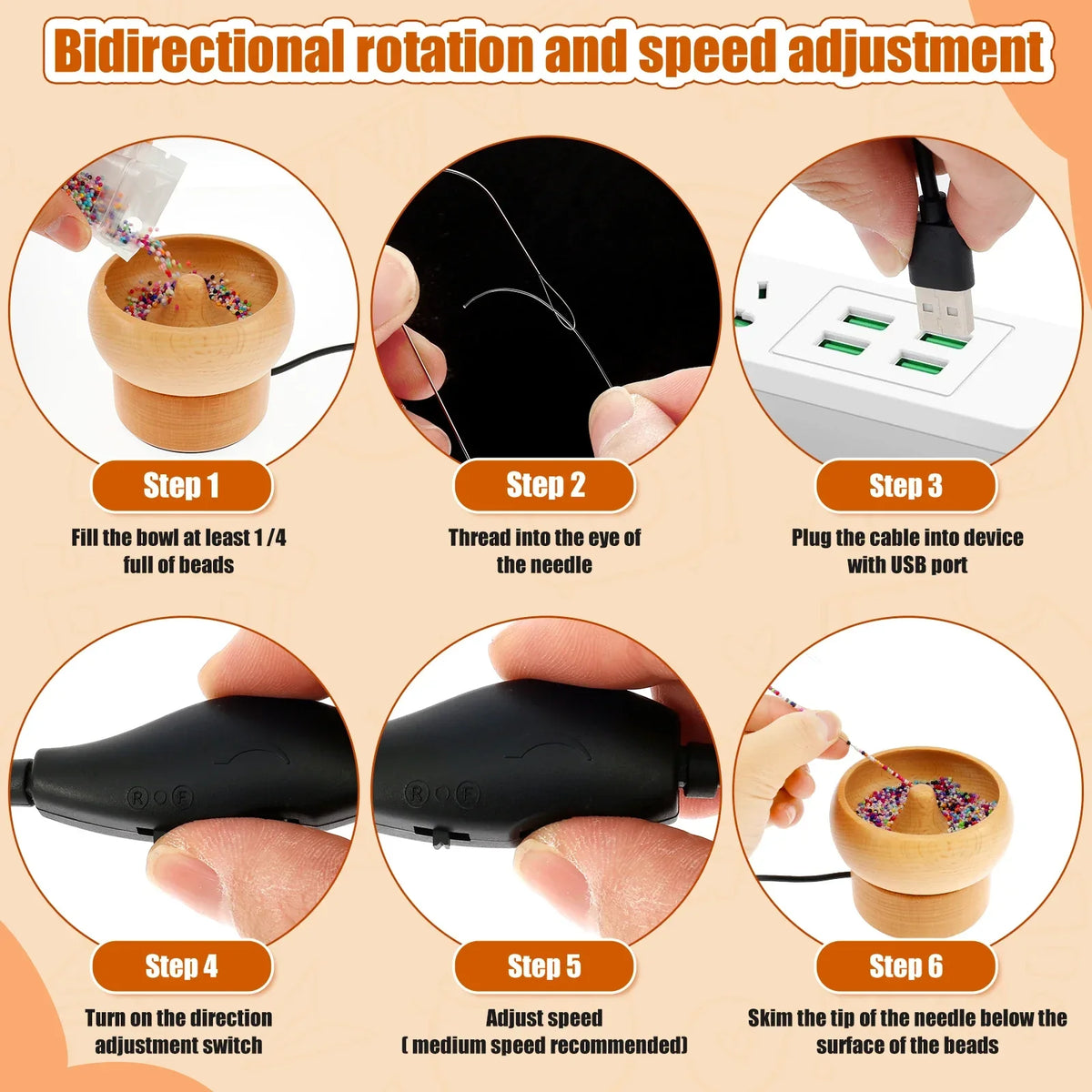 Bead Stringing Machine Motor-Driven Wooden Spinner Craft Device Back To School 2025 Fast Bracelet Necklace Maker