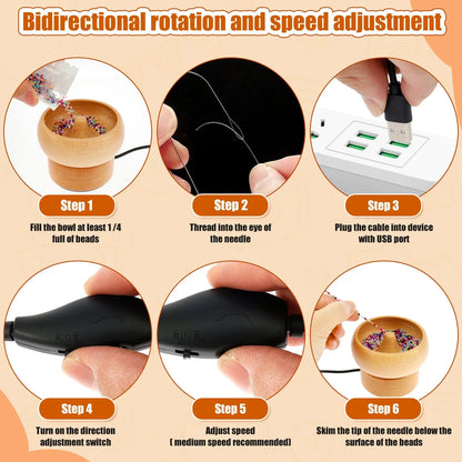 Bead Stringing Machine Motor-Driven Wooden Spinner Craft Device Back To School 2025 Fast Bracelet Necklace Maker