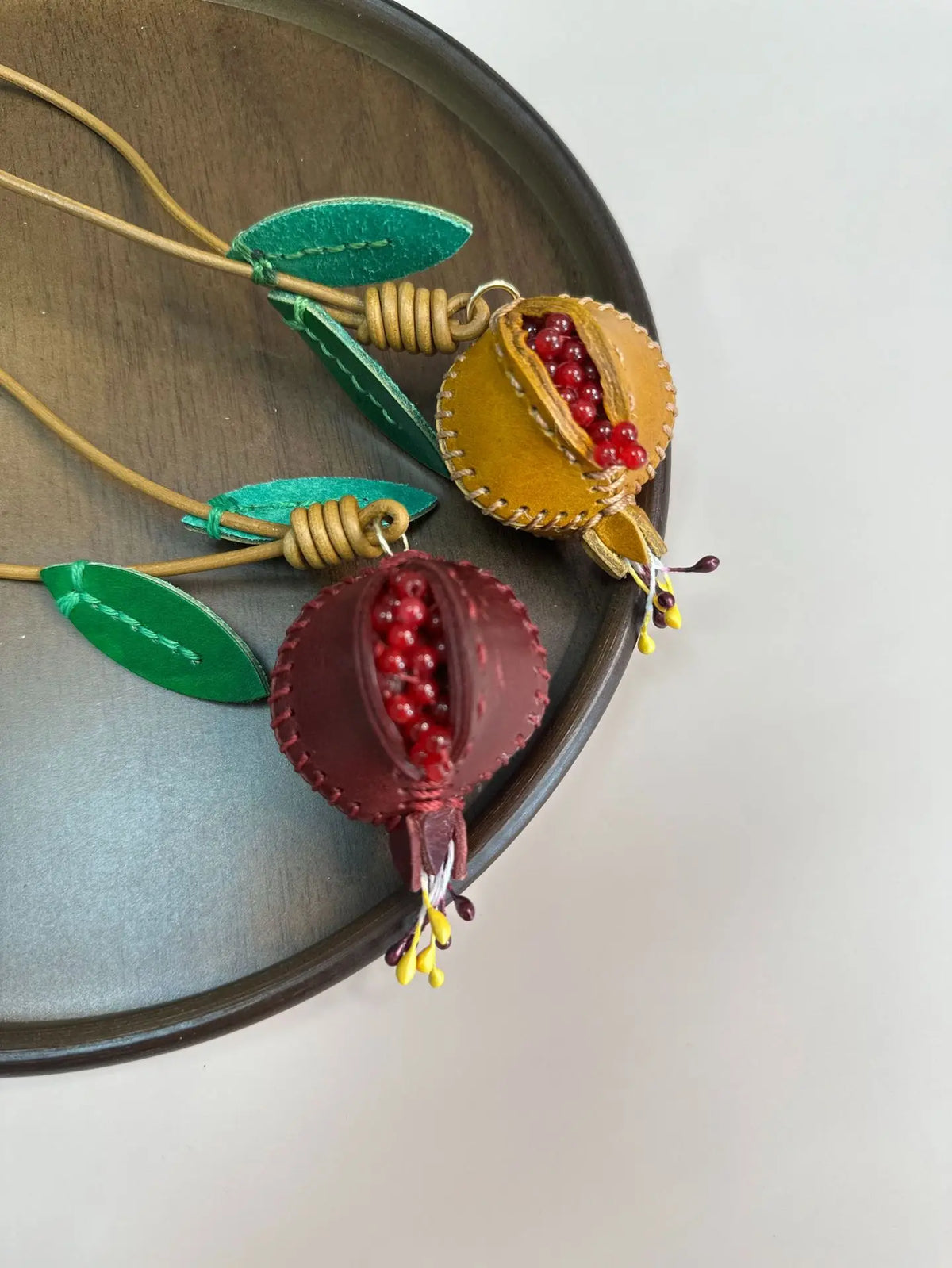 Leather Pomegranate Charm Keychain Bag And Car Decor
