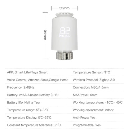 Thermostat Smart TRV Actuator ZigBee3.0 Radiator Valve Controller Voice Assistant Compatible Fall 2025 Gift