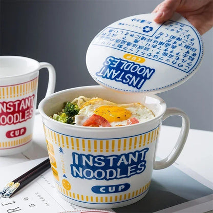 Noodle Instant Bowl Ceramic With Handle And Lid Large