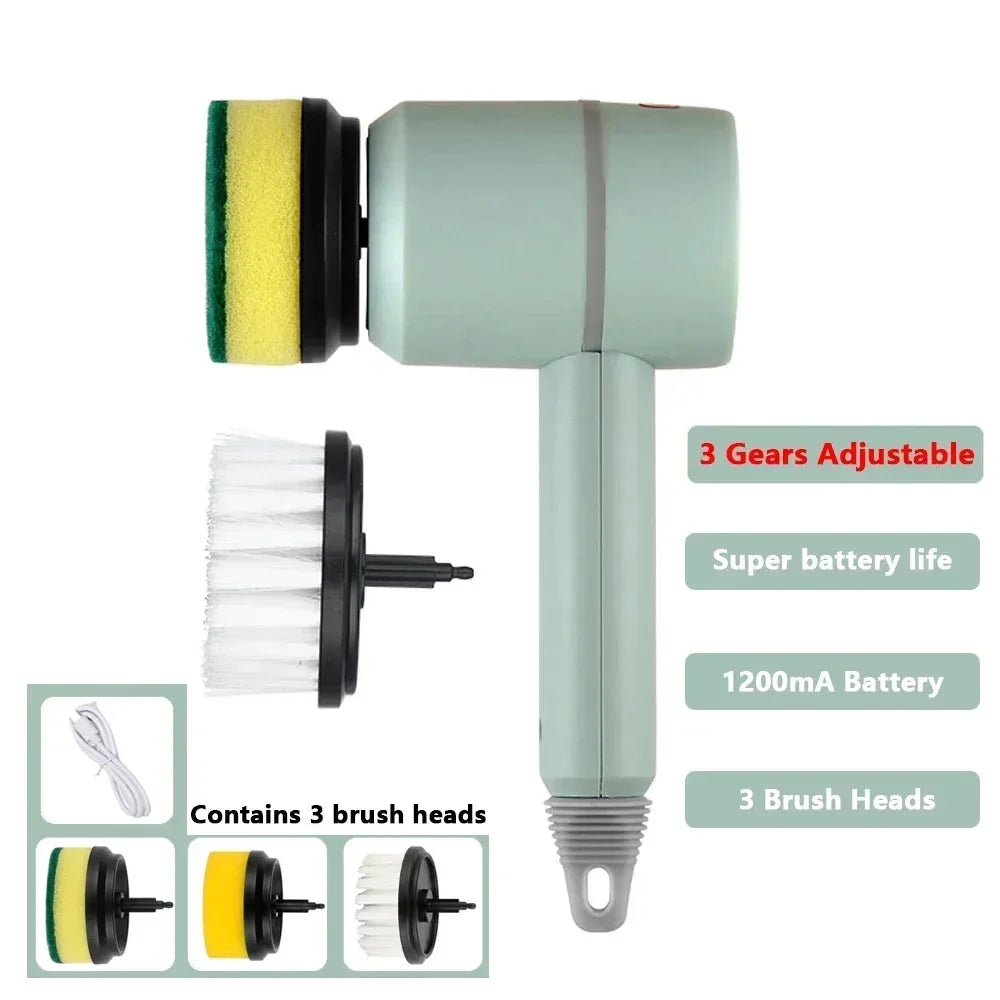Cordless Motor-Driven Cleaning Brush USB Battery-Powered Scrubber for Kitchen and Bathroom Cleaning, 3 Speed Pro-Grade Device