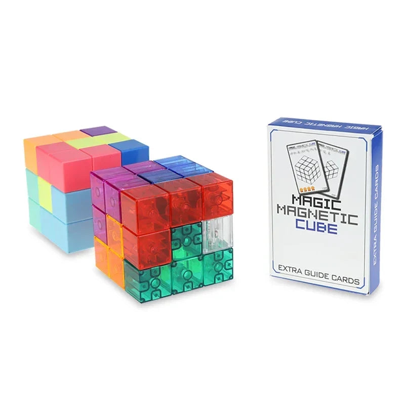 3D Magnetic Building Blocks Kit with 54 Guide Cards, Eco-Friendly Magnetic Tiles for Kids Age 6 and Up, 7-Piece Puzzle Cube