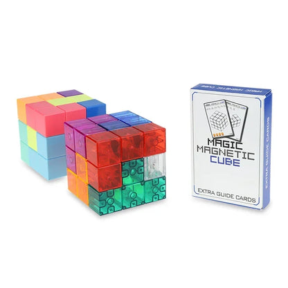 3D Magnetic Building Blocks Kit with 54 Guide Cards, Eco-Friendly Magnetic Tiles for Kids Age 6 and Up, 7-Piece Puzzle Cube