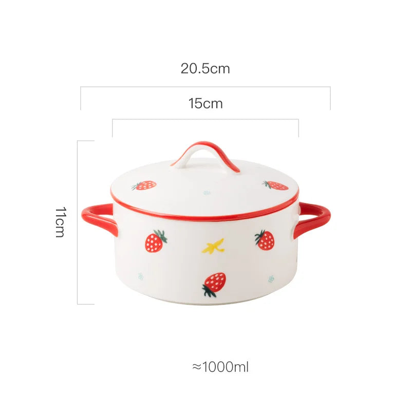 1000ml Ceramic Covered Noodle Bowl Microwave Safe With Lid