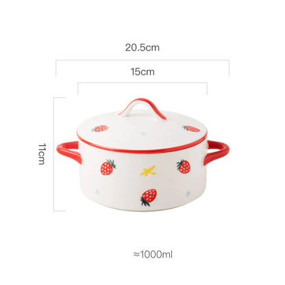 1000ml Ceramic Covered Noodle Bowl Microwave Safe With Lid