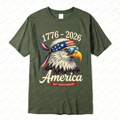 Plush Unisex Bald Eagle Graphic Tee - Short-Sleeve, Sturdy Cotton, For 250th Anniversary Independence Day Celebration