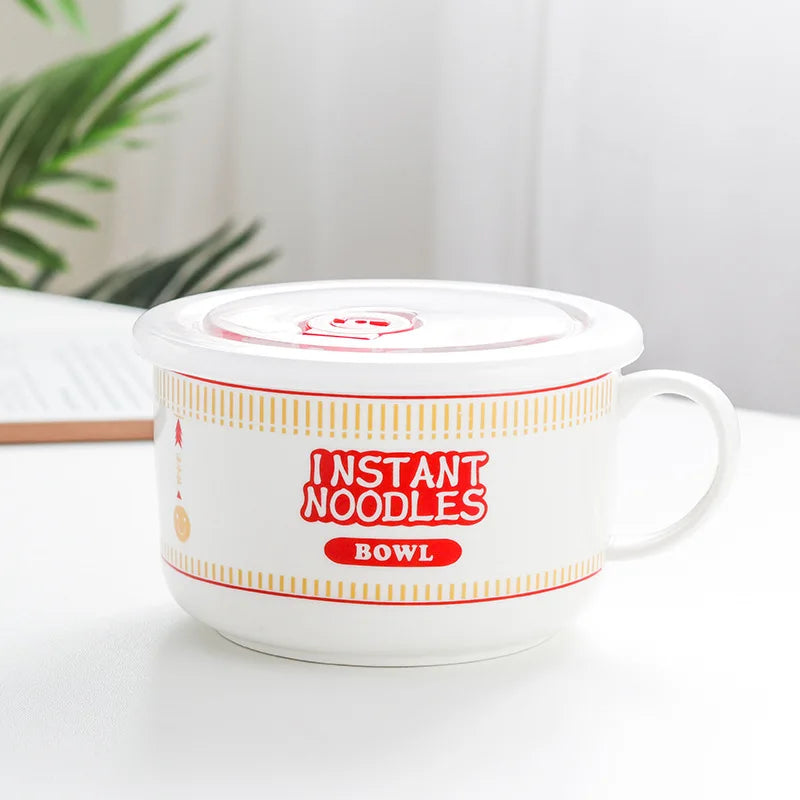 Noodle Instant Bowl Ceramic With Handle And Lid Large