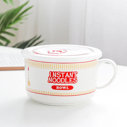 Noodle Instant Bowl Ceramic With Handle And Lid Large