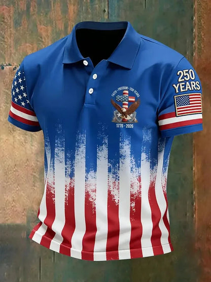 flag-printed USA 250th anniversary design, Fourth of July casual wear – Breathable men's polo shirt