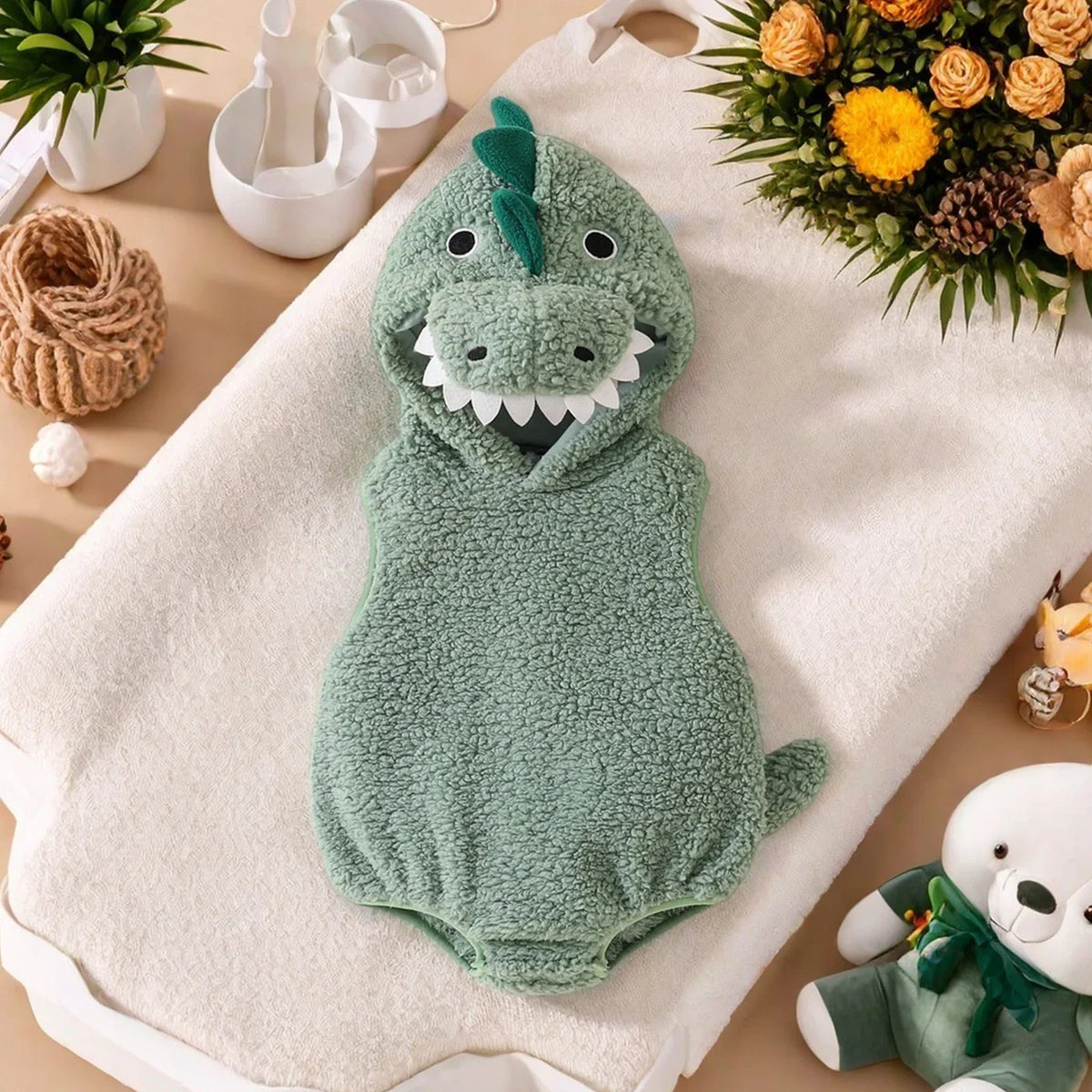 Dinosaur Baby Halloween Romper Plush Hooded Sleeveless