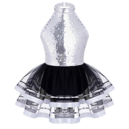 Light girls' leotard - sequined skirted tutu, polyester, for ballet and dance performances