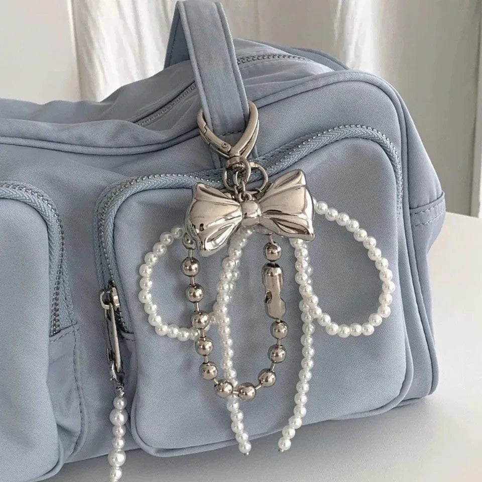 Pearl Beaded Bow Keychain Y2K Bag Charm Cute Gift Accessory