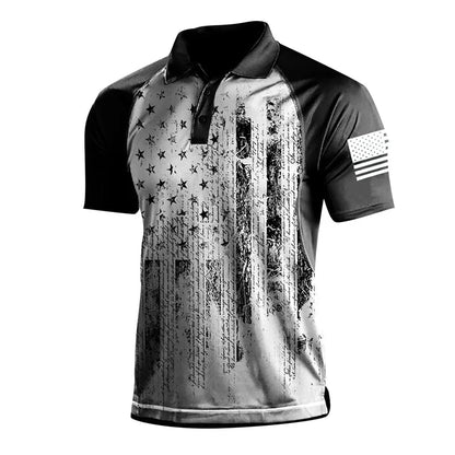 Breathable Men's Polo Shirt - Timeless Polo, Distressed USA Flag Print, Athletic Wear