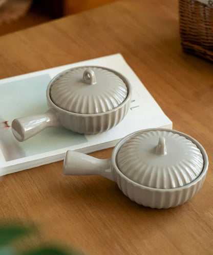 Single Ceramic Handle Bowl With Lid Japanese Style