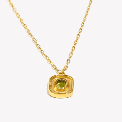 Necklace Green Zircon - Stainless Steel Paperclip Chain, 18K Gold Plated, Hypoallergenic Water-Resistant Jewelry Fall 2026 Gift