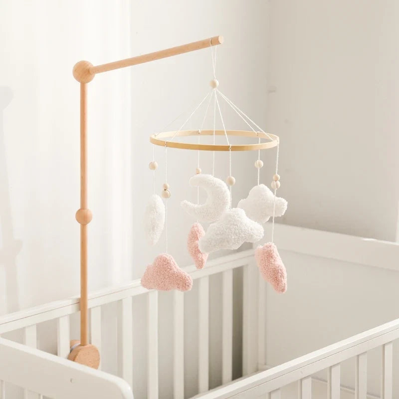 Crib Wooden Mobile Felt Bear Musical Newborn Sensory Toys