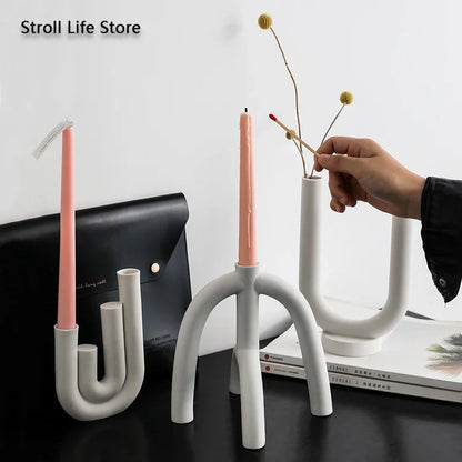 Ceramic Candle Holders Kit Of 3 White Scandinavian Minimalist Candle Stands Fall 2025 Contemporary Centerpiece Gift