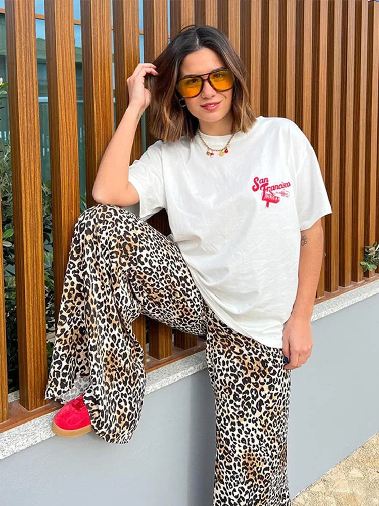 Wide Leg Leopard Print Pants for Women, High Waist Comfortable Trousers for Casual and Chic Occasions-5