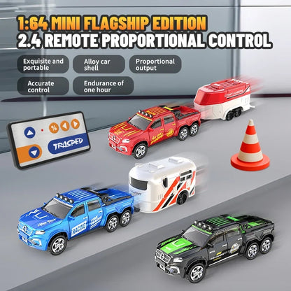 RC Alloy Car with Trailer - 2.4GHz Remote Control Mini Vehicle for Kids & Adults