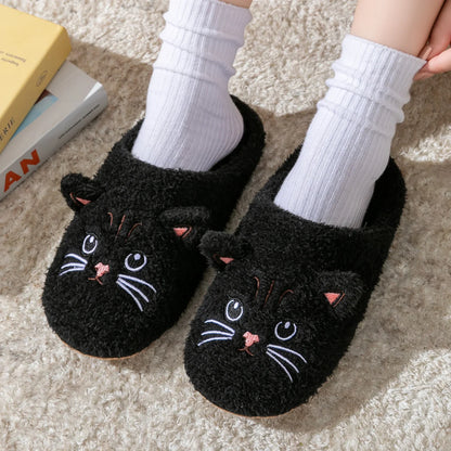 cozy, comfortable indoor wear, non-slip sole for home warmth – Plush women's cat-face plush slippers