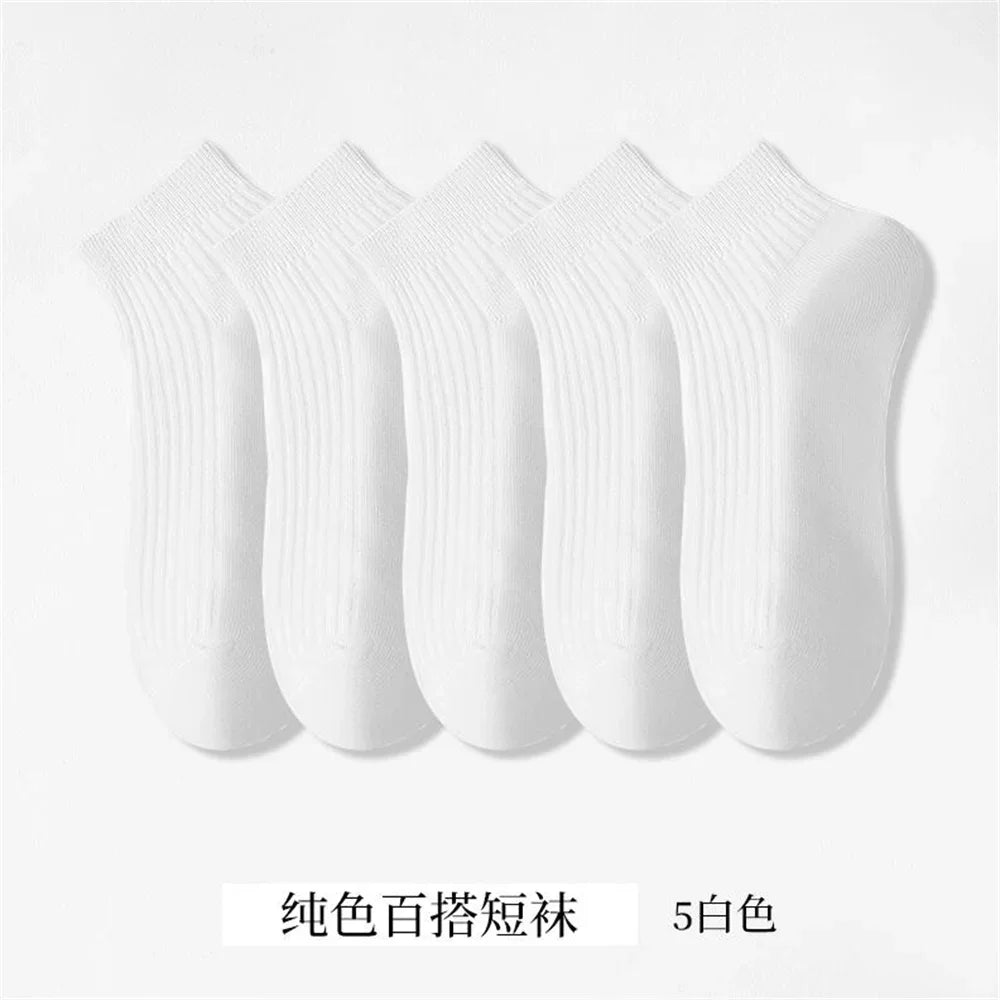Plush women's invisible ankle socks 5-pack - 100% cotton sweat-absorbing low-cut boat socks