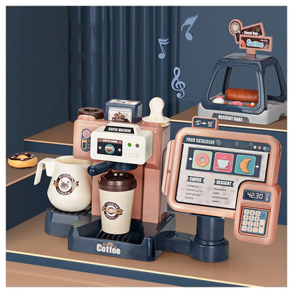 Pretend Play Coffee and Bakery Kit with Cash Register and Kitchen Accessories for Kids