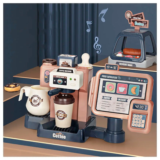 Pretend Play Coffee and Bakery Kit with Cash Register and Kitchen Accessories for Kids
