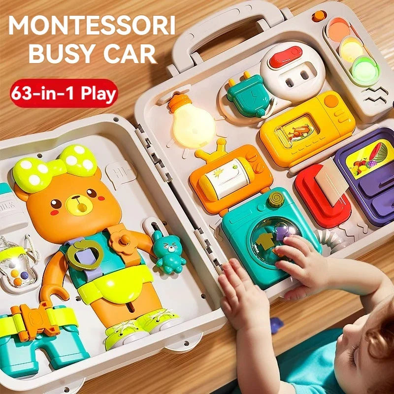 Busy2025 Edition Board 63 In 1 Montessori Sensory Toy Travel Friendly With Music Lights Switches Early Learning Play