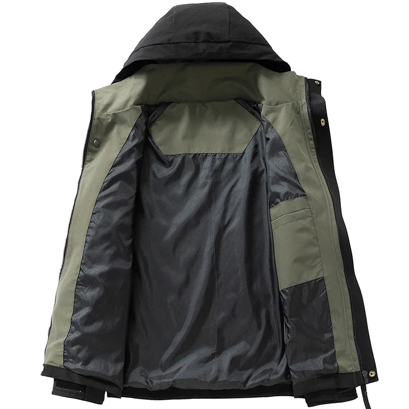 Water-Resistant Relaxed Men's Jacket - Hooded Polyester, Camping