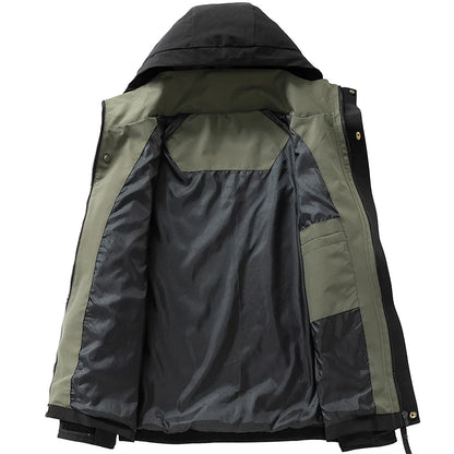 Water-Resistant Relaxed Men's Jacket - Hooded Polyester, Camping