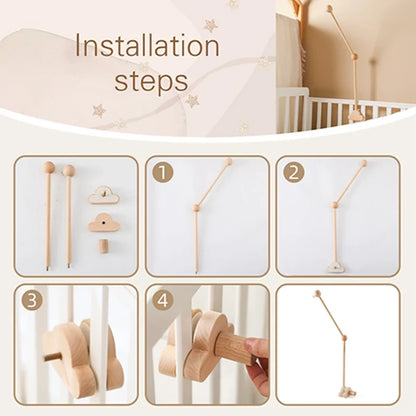 Crib Wooden Mobile Bracket Newborn Sensory Toys Soothing