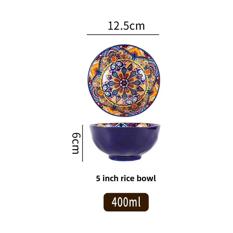 Ceramic Bohemian Rice Bowl Retro Noodle Bowl Kitchen Gift