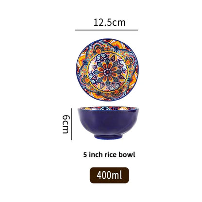 Ceramic Bohemian Rice Bowl Retro Noodle Bowl Kitchen Gift