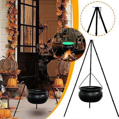Cauldron Witches Large Tripod Cauldron With Green LED String Light Outdoor Halloween 2025 Spooky Party Decor