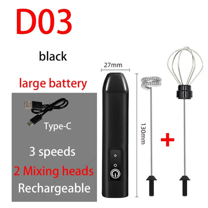 Hand-Held Foam Maker Egg Beater Coffee Drink Wand 2026 – USB Battery-Powered Motor-Driven Milk Frother 3-Speed