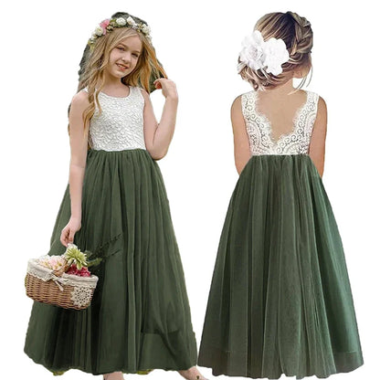 Light Girls’ Flower Girl Dress - Lace Bodice, Flowing Tulle Skirt, Polyester, For Wedding