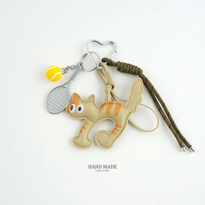 Rope Braid Bag Charm Leather Dachshund Keychain Aesthetic