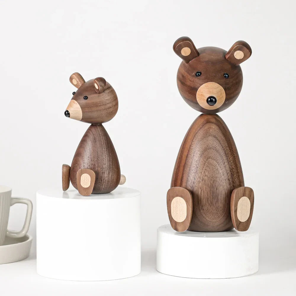 Wooden Bear Figurines Brown Scandinavian Decorative Sculptures Fall 2025 Cozy Shelf Mantel Accent Gift Idea